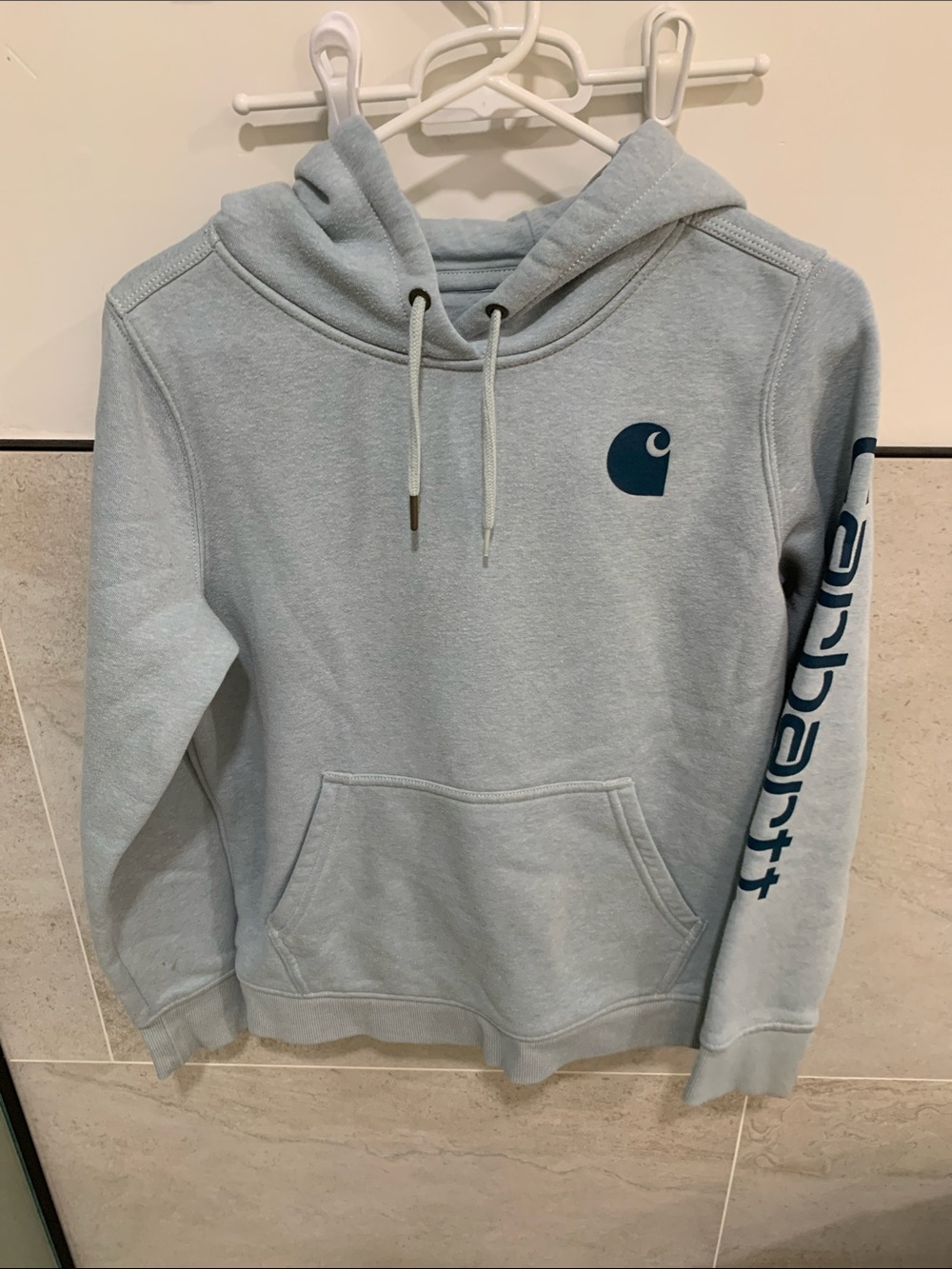 Carhartt women’s Pale Blue Logo Pullover Hoodie